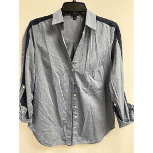 Ann Taylor Womens Long Sleeve Collared Button Down Shirt Gray Size Small